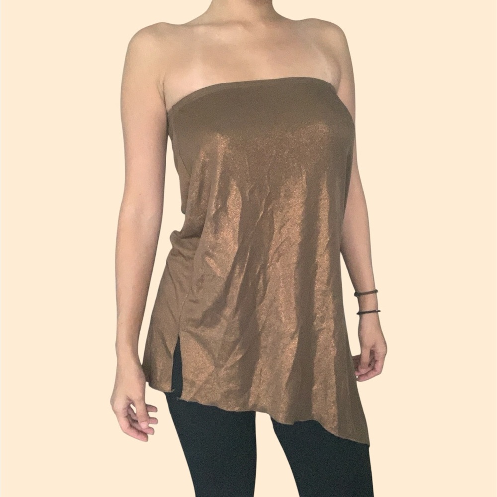 Cute Chic Shimmering Brown Bronze Strapless Tunic Women’s Top Size Medium